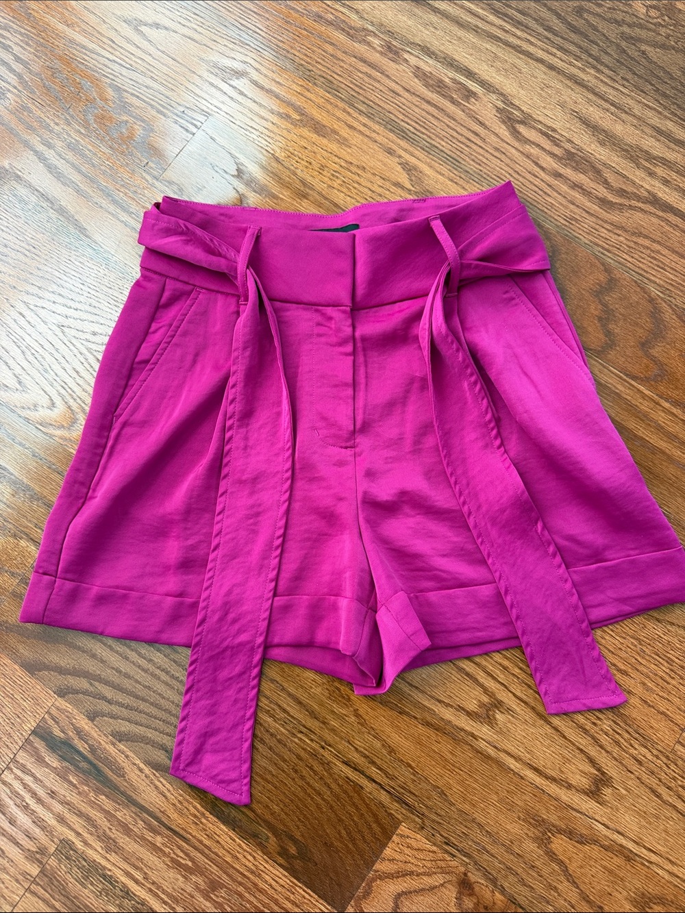 High-Rise Tie-Waist Women's Shorts in Fuchsia